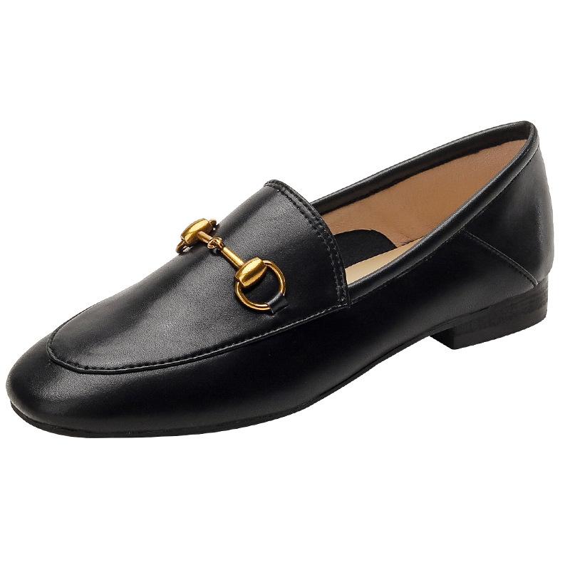 

Туфли мюли кожаные лоферы на плоской подошве ленивые одинарные туфли 2025 осень новинка британский стиль на одной педали женские туфли маленькие кожаные туфли 35 чёрный