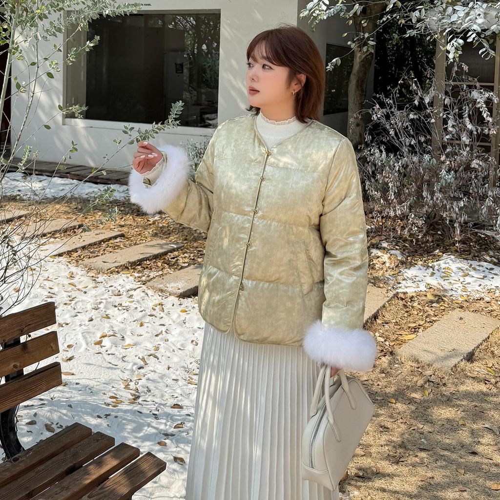 New Chinese-style fluffy splicing jacquard down jacket winter 90 white duck down national style warm jacket 413691