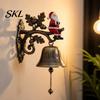 Unique Garden Ornaments Christmas Theme Welcome Doorbell, Vintage Metal Resin Hanging Door Bell, Decorative Indoor Living Room Decor Wall Mount