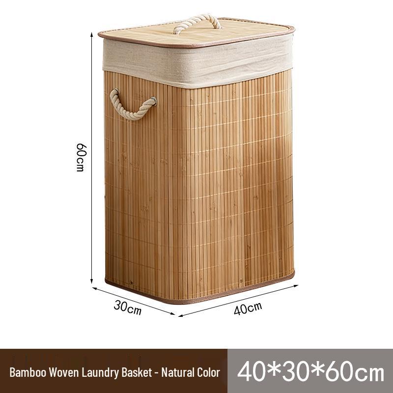 Large Bamboo Fabric Laundry Hamper with Lid - Foldable Bedroom Storage Basket