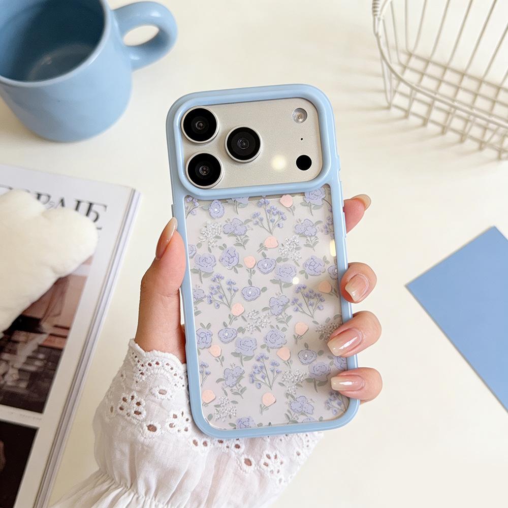 Full screen small orchid transparent mobile phone case, suitable for Apple 17/16Promax mobile phone case, iPhone15 protective case.