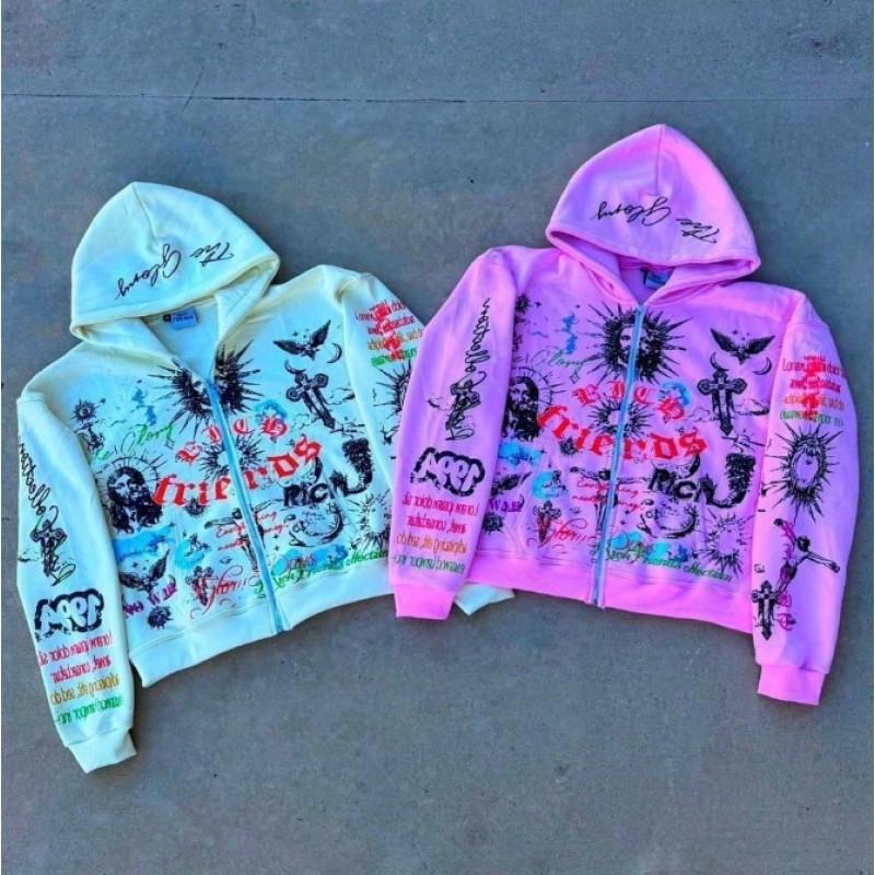 Mens Hooded Sweatshirt Star Letter Print Loose Fit Casual Streetwear Winter