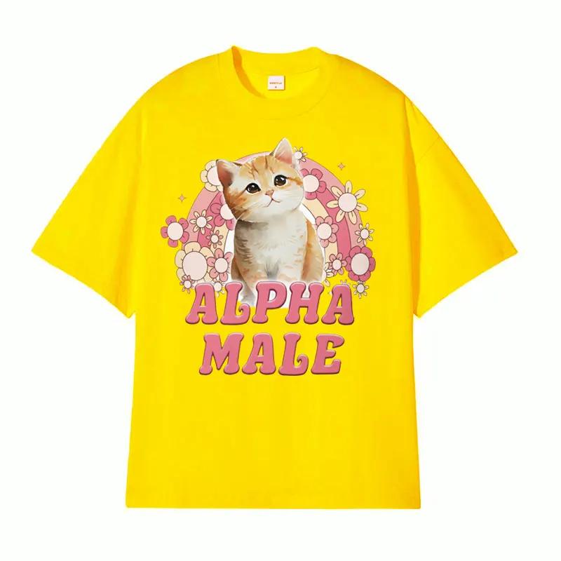 

Alpha Men Cute Cat Rainbow Women s T-shirt Fun Cat Memory Pattern T-shirt Fashion Retro Short Sleeve T-shirt Street Wear 4XL