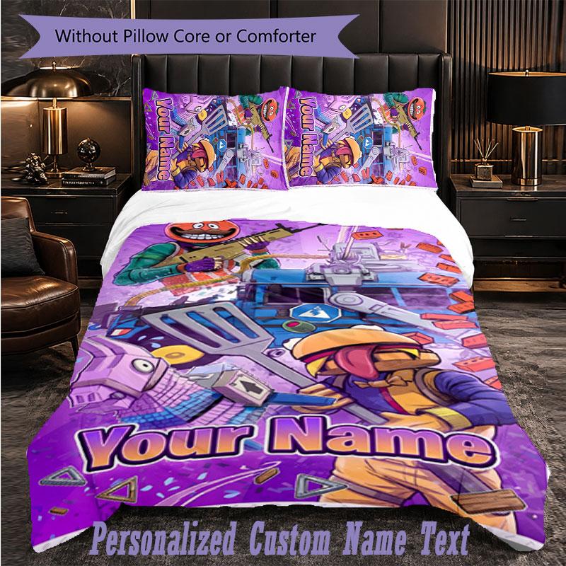 Personalized 3Pcs Bedding SetFortnite Custom Text Duvet Cover Pillowcase Set Bedroom Gift