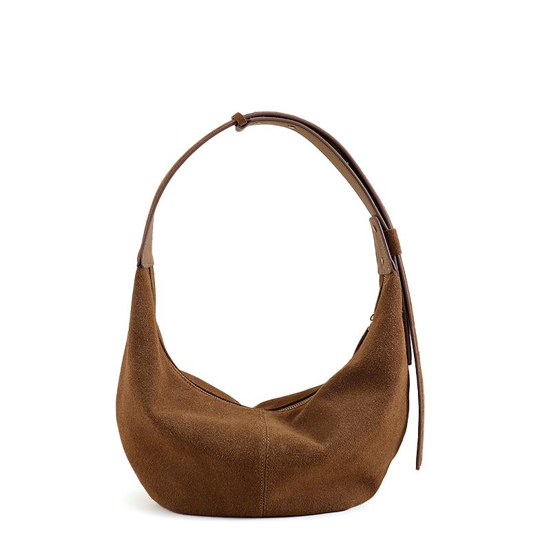 

Коричнева замшева сумка-хобо для жінок – М яка штучна шкіра, сумка-тоут на плече з широким ременем, повсякденний стиль золотий коричневий колір