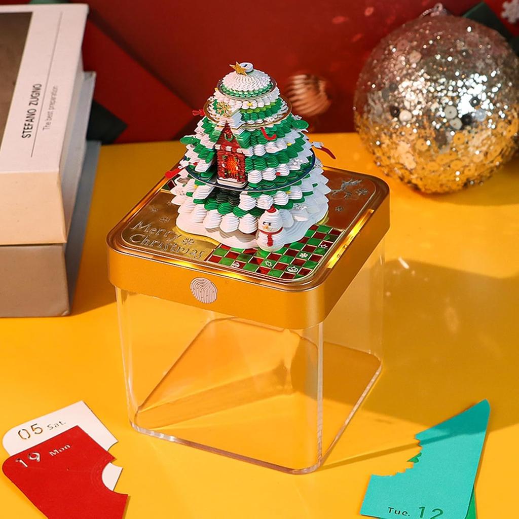 Time Piece Calendar, 3D Art Calendar Memo Pad 2025 Creative Desk Calendar with Light,Christmas Tree Rip Away Paper Carving Memo Pad Art Notepad