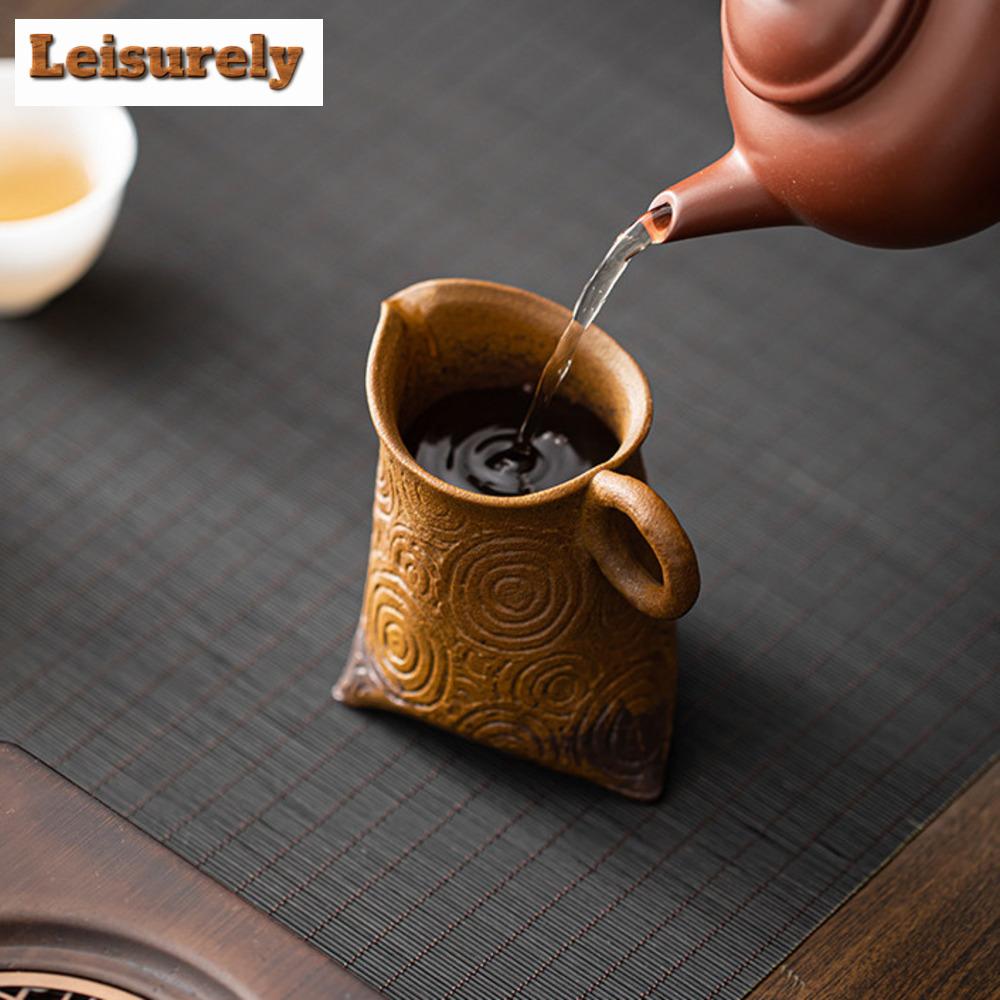 111ml Chinese Coarse Pottery Tea Pitcher Handmade Sauce Glazed Cha Hai Household Justice Cup Dahongpao Chinese Tea Set Equipment