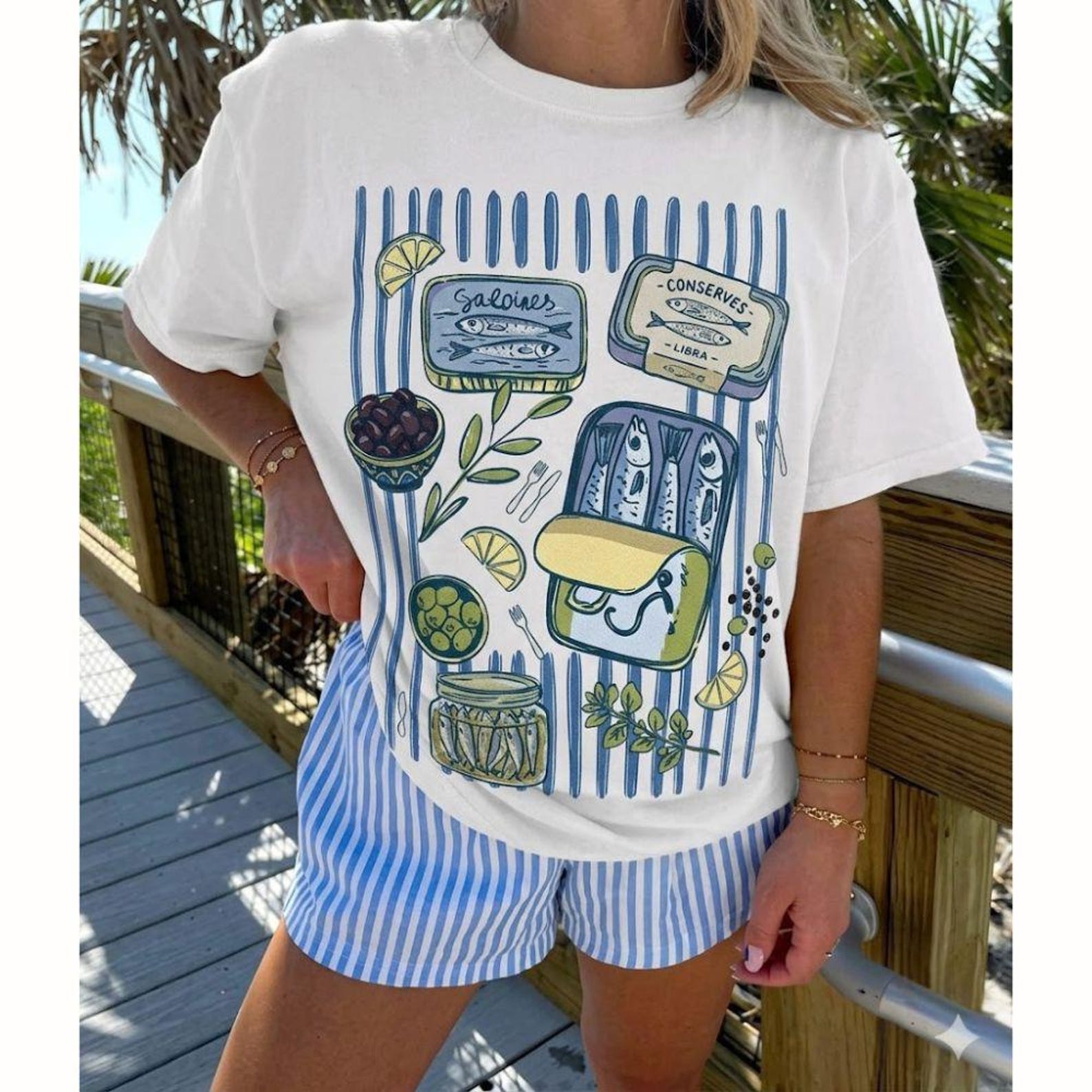 Sardines Tin Shirt, Coastal Food Graphic Tee, Mediterranean Seafood T-Shirt XL