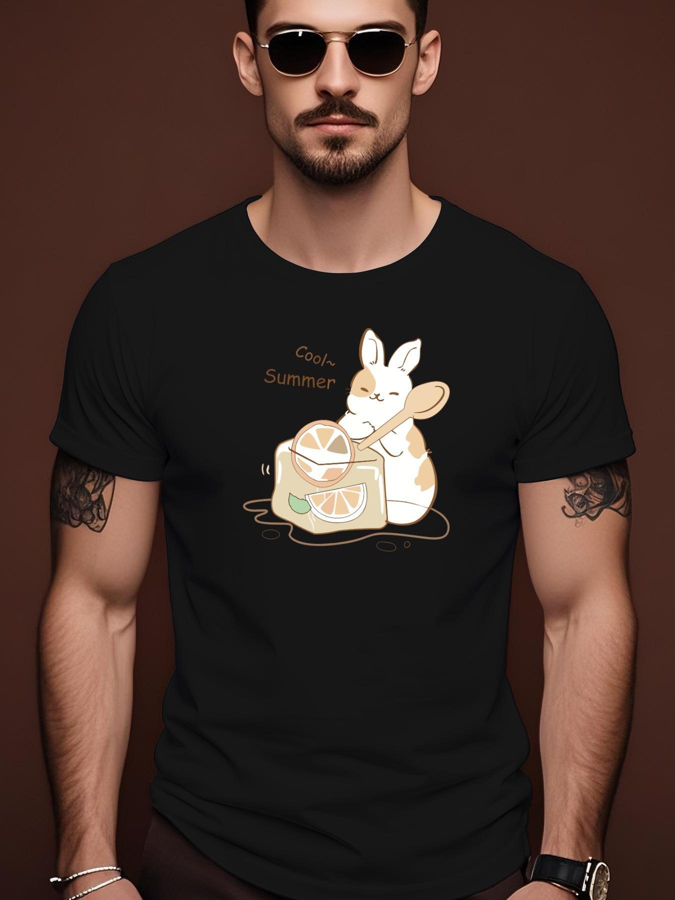 Summer Casual Short Sleeve Tshirt with Playful Rabbit Lem... S