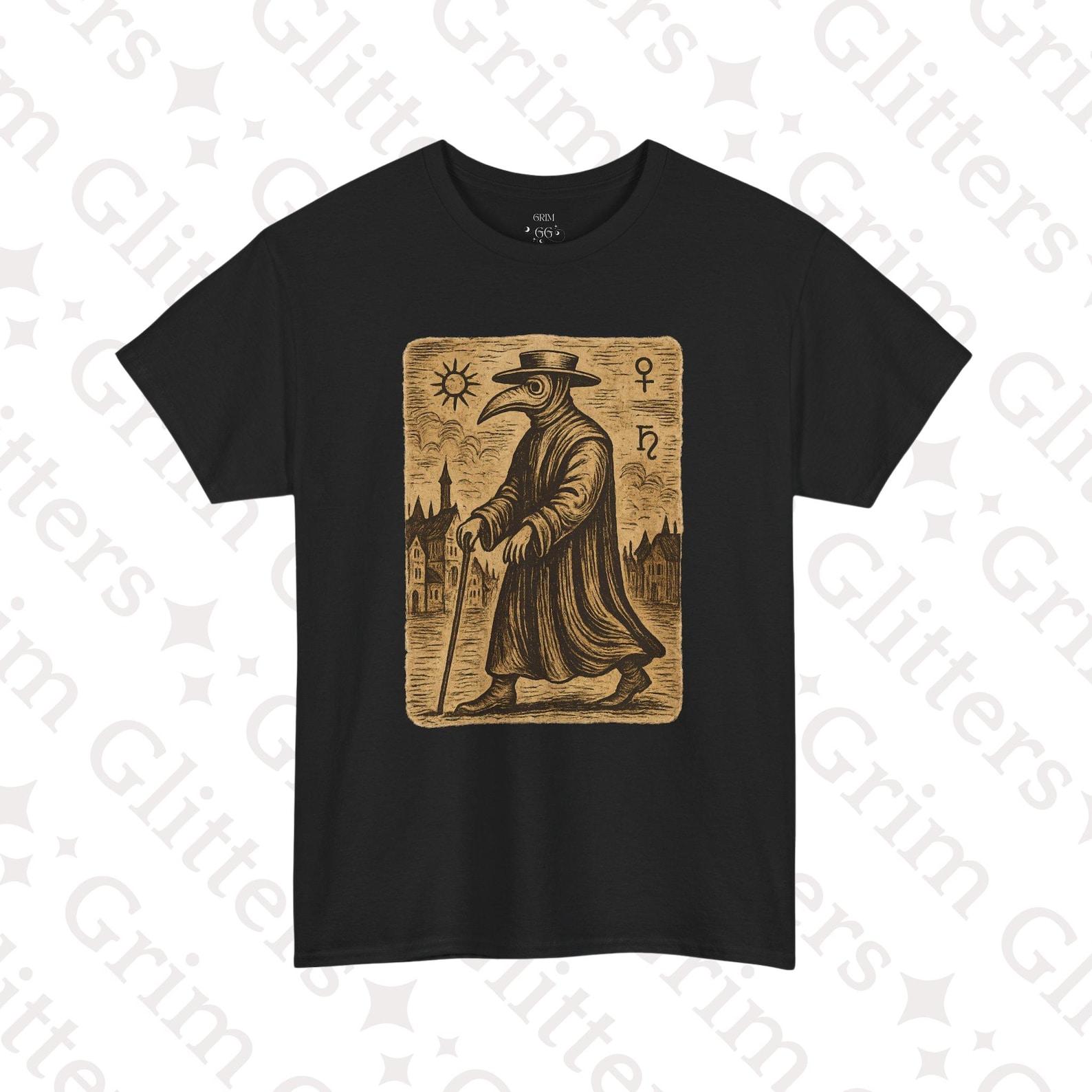 Plague Doctor Woodcut T-Shirt: Medieval Occult Symbol Tee M