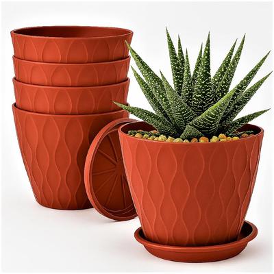 6,3 collu puķu podi mājas dekorēšanai, iekštelpu augiem, dārzkopībai, plastmasas puķu podi dārza augiem (Crimson) (5 PUODU komplekts)