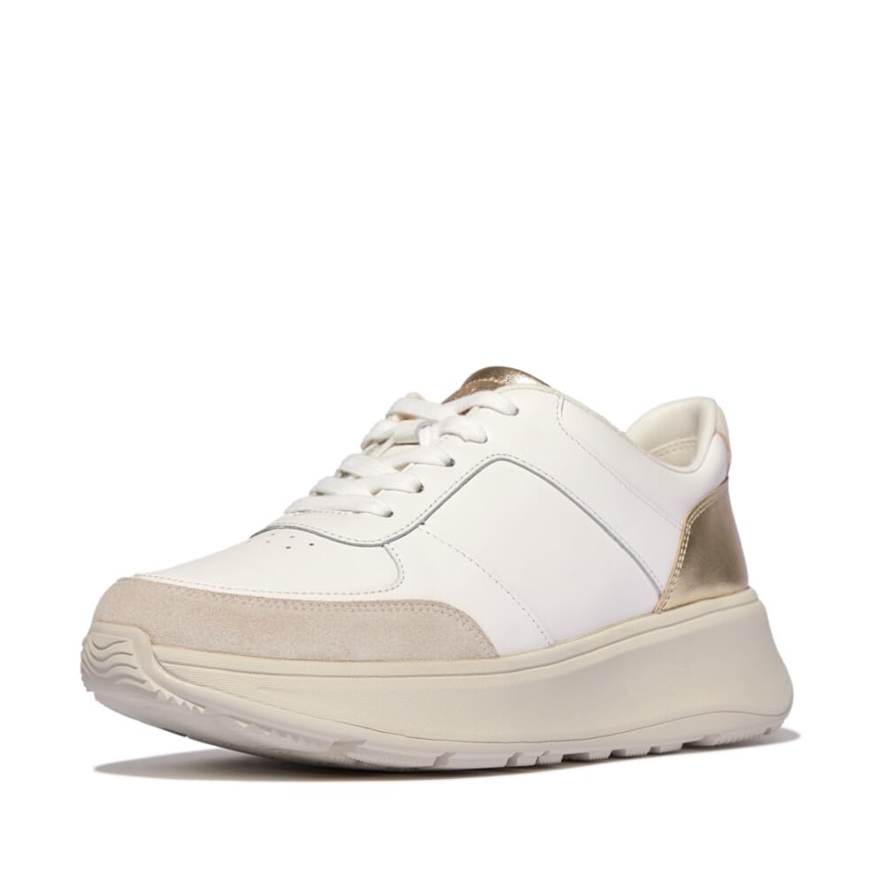 FitFlop Women s F-MODE Leather/Suede/Metallic Flatform Sneakers, Surban White/Platino, US7 [Parallel Import]
