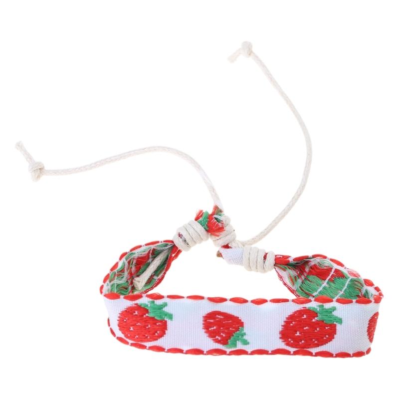 

Strawberry Flower Embroidered Bracelet Bohemia Style Weave Rope Friendship Bracelets Handmade Charm Bangles Jewelry