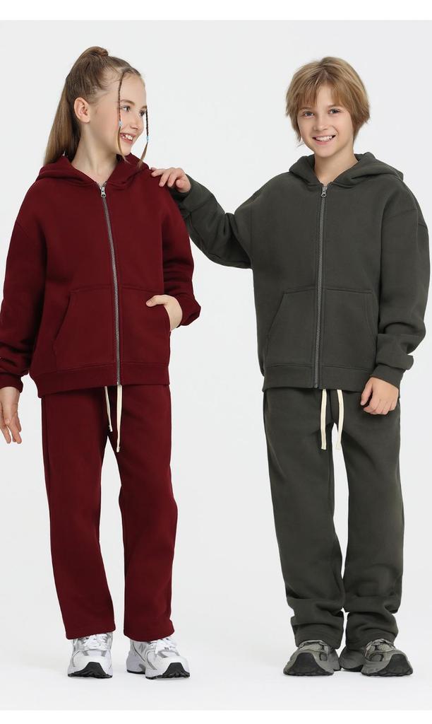 Kids' Terry Cloth Zip-Up Cardigan & Sweatpants Set - Spring/Autumn Trend