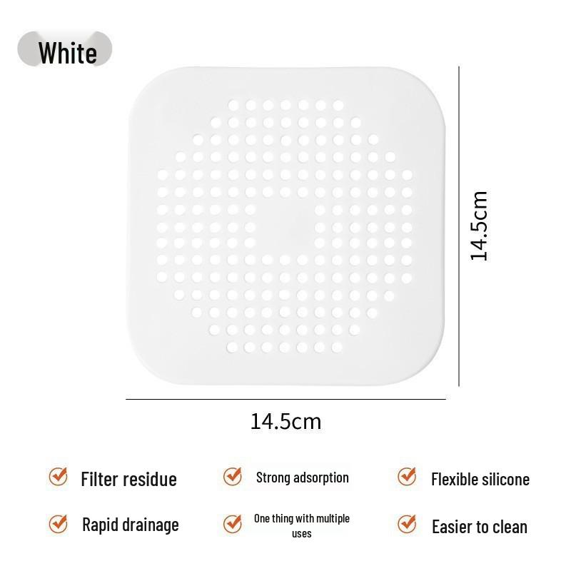 Square Silicone Bathroom Drain Cover, Anti-Clogging Hair Filter