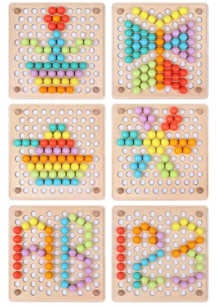 Wooden Children's Bead Puzzle Game Tweezers - Fun Hand-Eye Coordination Toy for Early Education