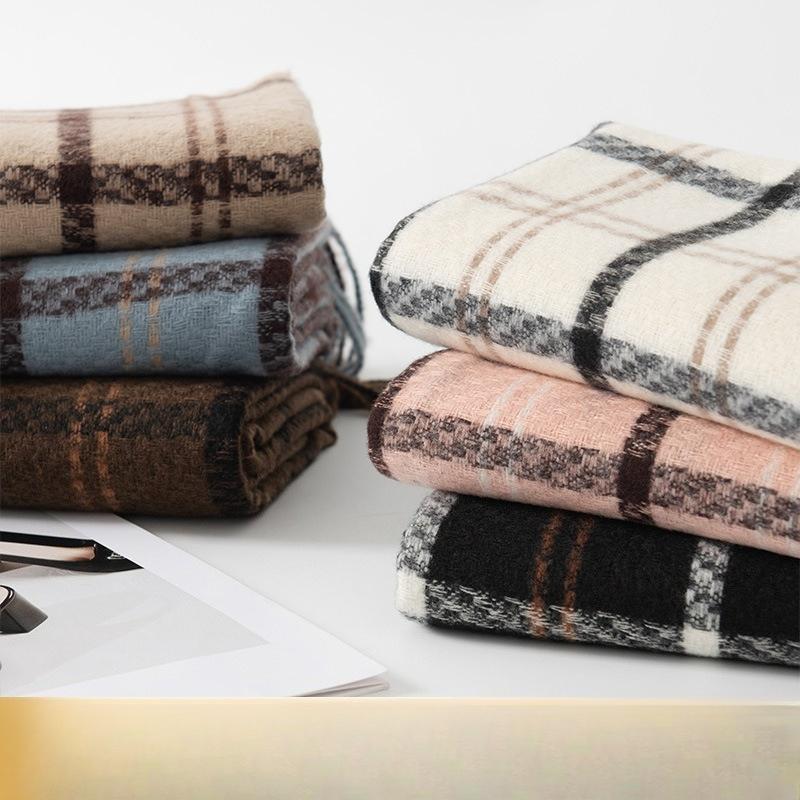 New Korean Style Imitation Cashmere Scarf Plaid Thickened Cold Proof Shawl Student Long Autumn and Winter Warm Scarf