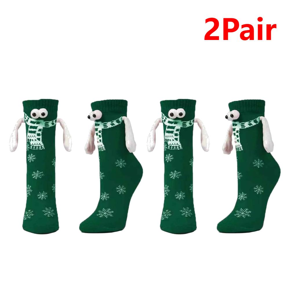 1/2 Pair Funny Christmas Socks Magnetic BigEyes Holding Hands Stockings Couples Personality Midtube Sock Teens Friends Xmas Gift