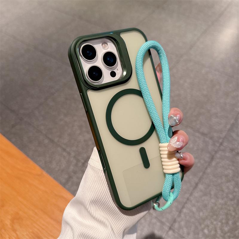 Luxury Matte PC Magnetic For Magsafe Cases For Apple iPhone 17 16 15 14 Plus 13 12 11 Pro Max Air Short Hand Rope Lanyard Cover