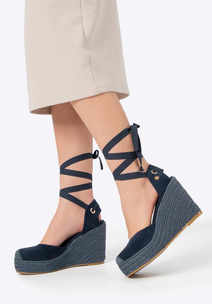 Espadrilles compensées à lacets pour femme Wittchen, Bleu marine, Matière synthétique