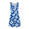 Damen Sommer Casual U-Ausschnitt Blumendruck Kleid Ärmelloses Kleid mit Taschen
