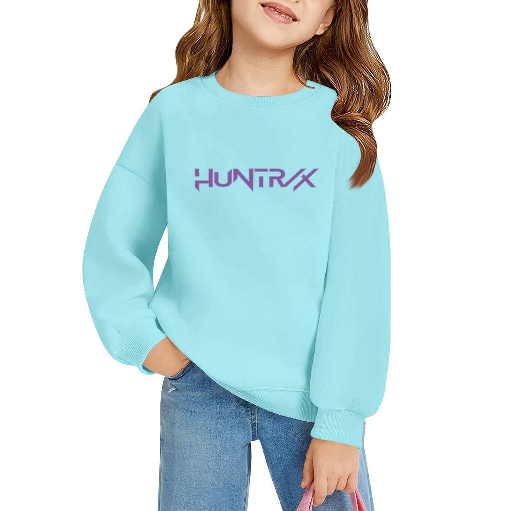 Genser med lange ermer og løs passform for barn, med bokstavtrykk og rund hals