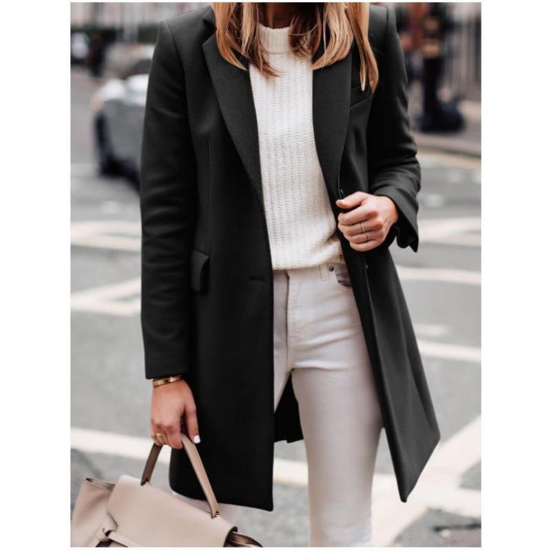 

Осенне-зимнее длинное шерстяное женское пальто большого размера и пальто качественные товары L чёрный