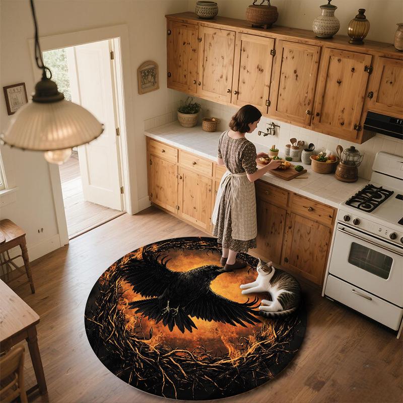 Crow,Round Area Rug,Carpet Rug for Living Room Bedroom Sofa Playroom Decor,Non-slip Floor Mat