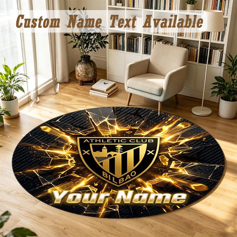 Round Rug Custom NameAthletic Bilbao Football Pattern Non Slip Carpet Home Floor Decor