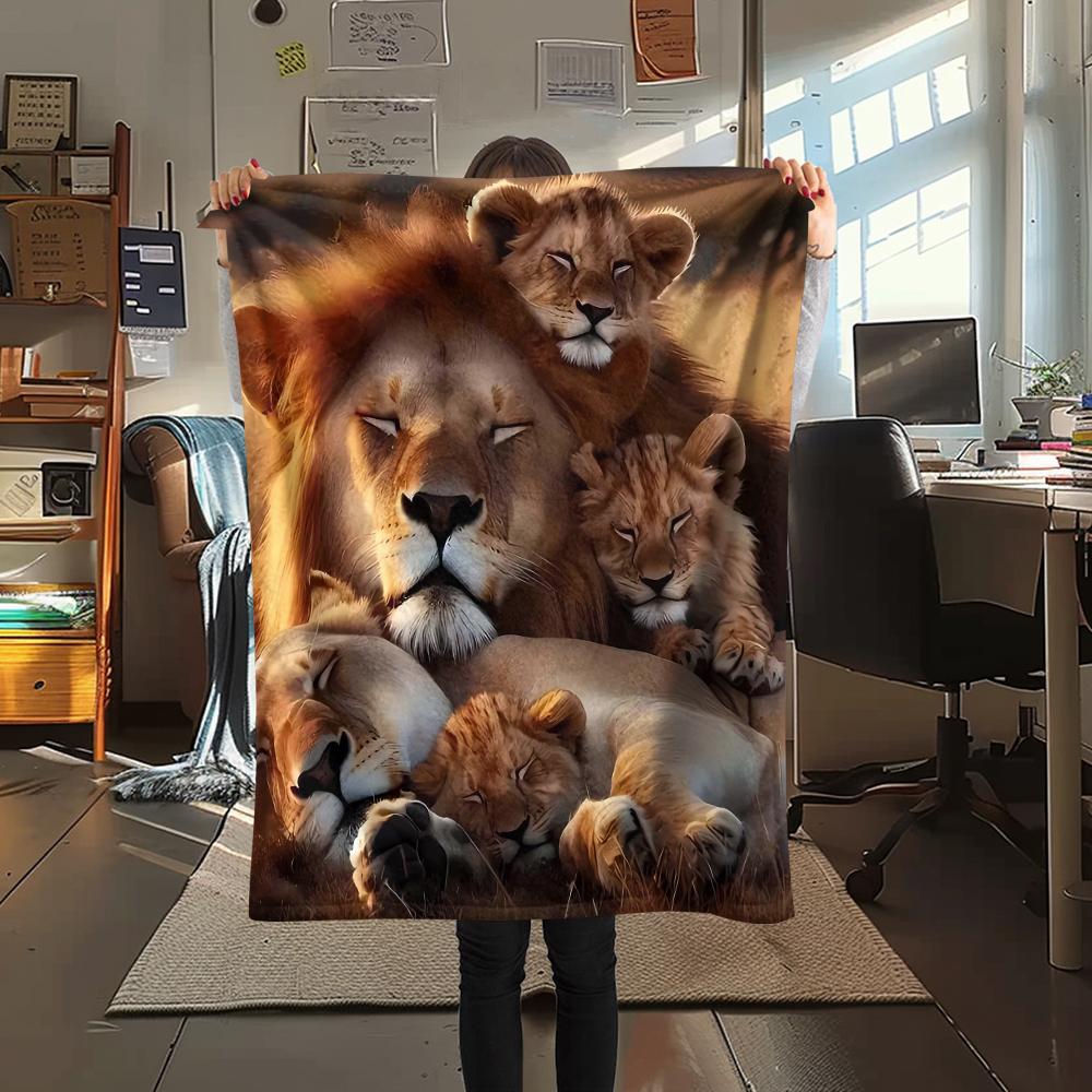 1Pc 3D Lion Print Flannel Blanket, High Quality Comfortable for All Seasons, Home Decor, Warmth and Comfort, Perfect for Christmas Gifts