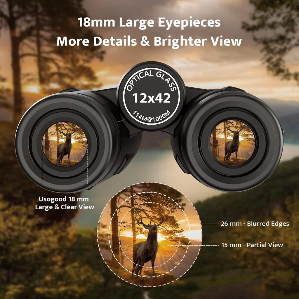 usogood 12x42 Binoculars for Adults High Powered with Upgraded Tripod and Phone Adapter - HD Easy Focus Compact Binoculars for Bird Watching Travel