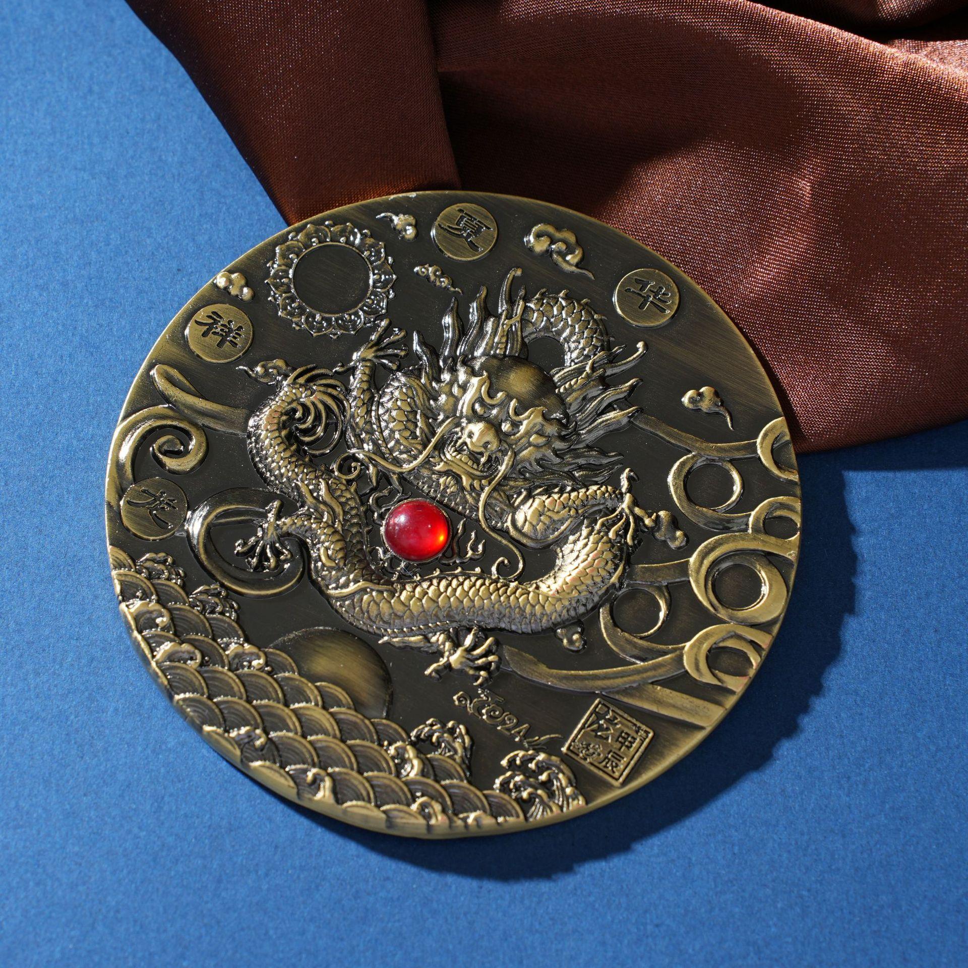 

Commemorative coins for the the Year of the Loong, Chinese auspicious dragon, high-end zodiac coins, and large bronze medallions