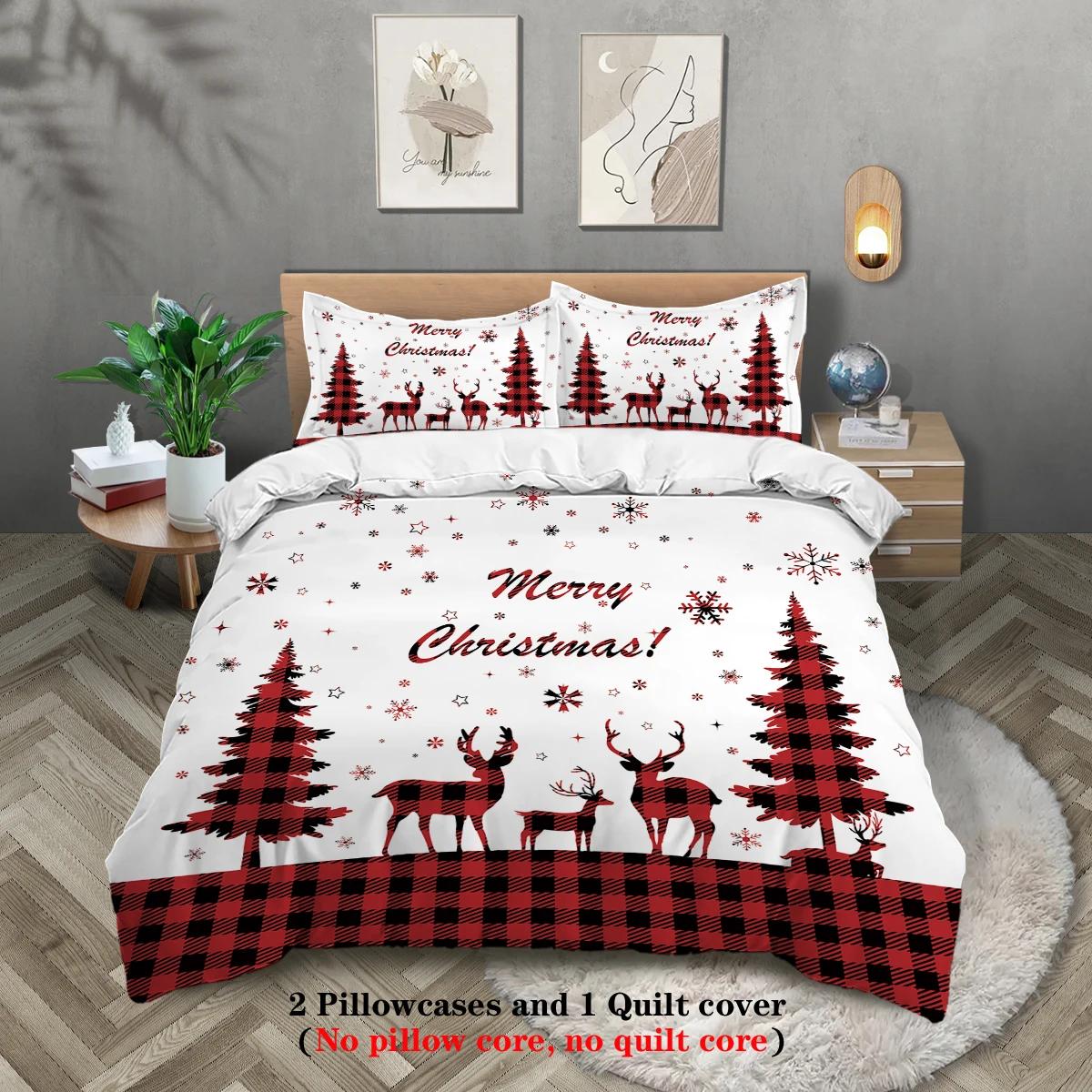 

3pcs Merry Christmas themed pattern bedding set Christmas tree for teenagers and adult s bedroom a Christmas gift EU Twin(135x200cm)