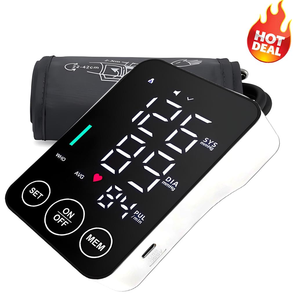 Digital Arm BP Monitor - Automatic Tonometer Sphygmomanometer, LED Cuff Display, Compact & Portable for Accurate Readings