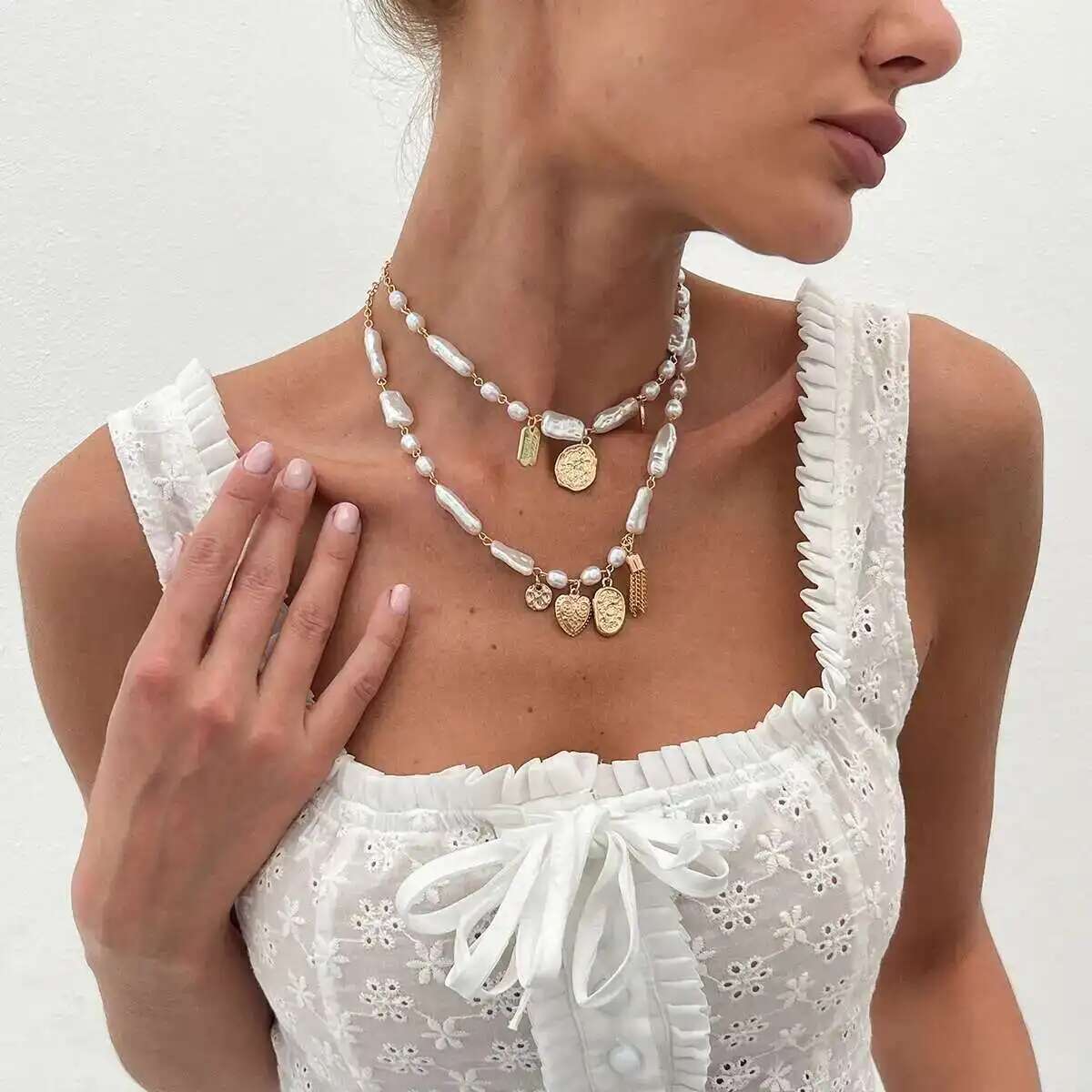 Salircon Барокко 2 шт./комплект Имитация жемчуга Ожерелья Женские Модный Кулон в форме сердца с кисточкой Ожерелье Вечеринка Украшения Подарок