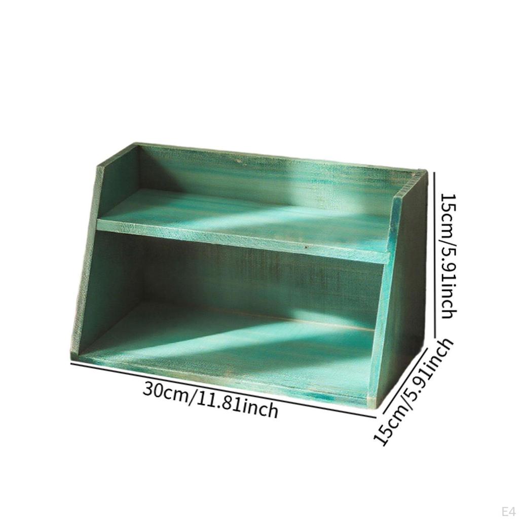 Wood Countertop Organizer Desktop Space Saving Double Layer Mug Tea Storage Display Shelf