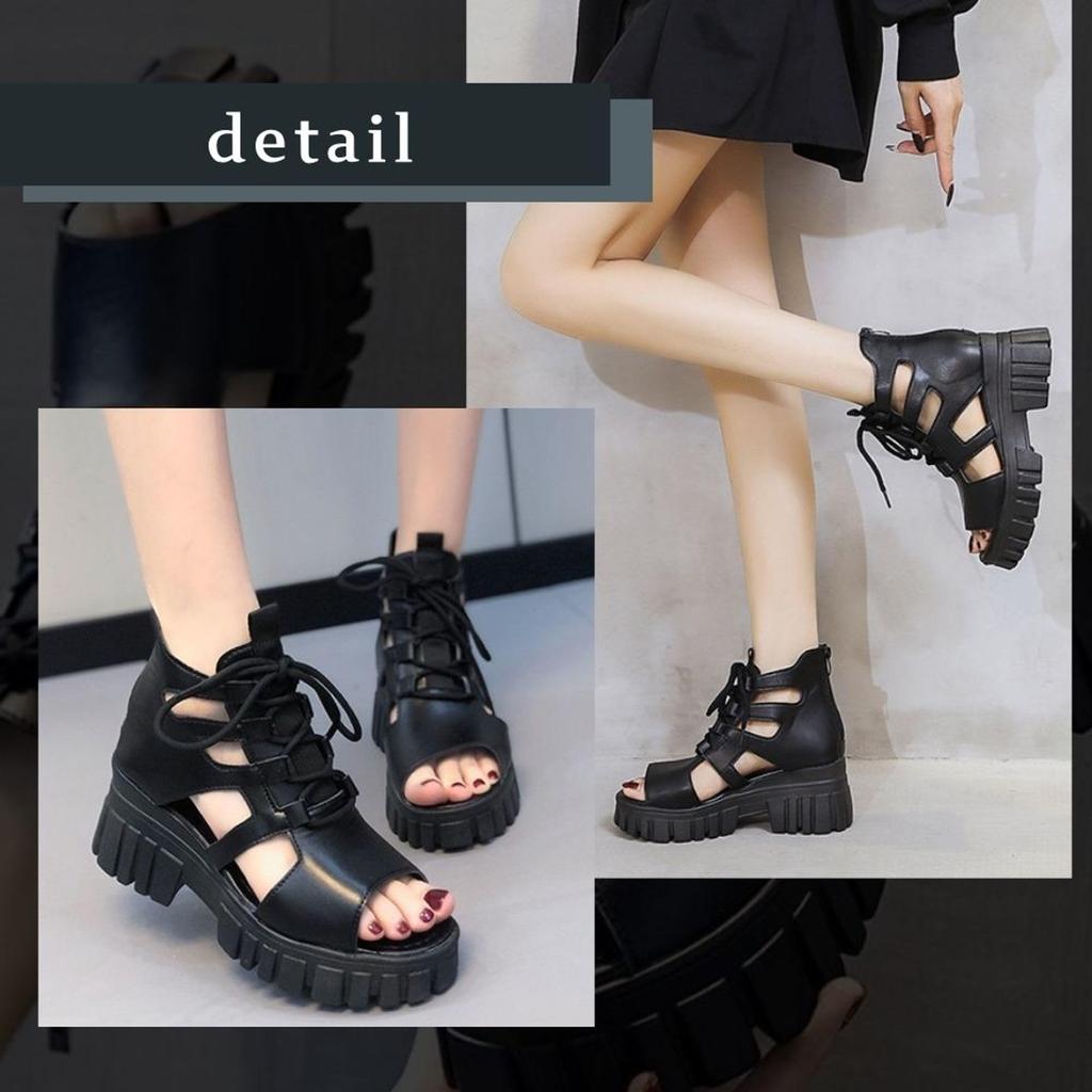 Épais Ouvert Allonge Style Beau Dos Respirant [ALVEIN] Sandales, Semelle, 7cm, Gladiateur, Gurkha, Femme, À lacets, Bout, Décontracté, Jambes, Met en valeur,