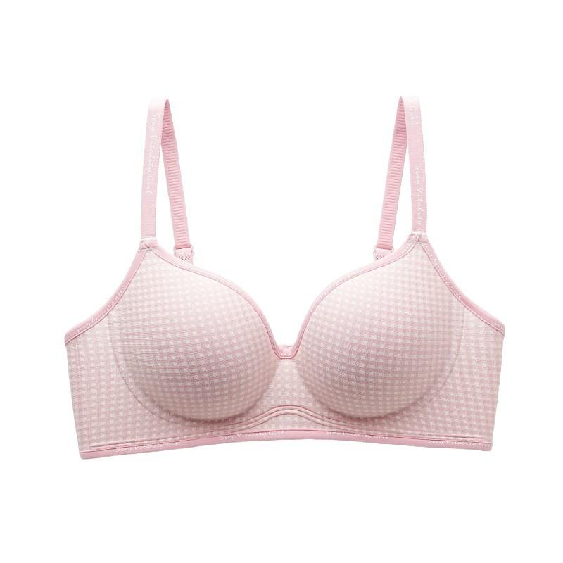 Pink Gingham Wireless Bra with Adjustable Straps and Letter Print S розовый