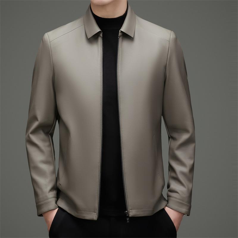 Autumn and winter new Haining clothes men's business casual simple sheepskin jacket dad lapel leather jacket