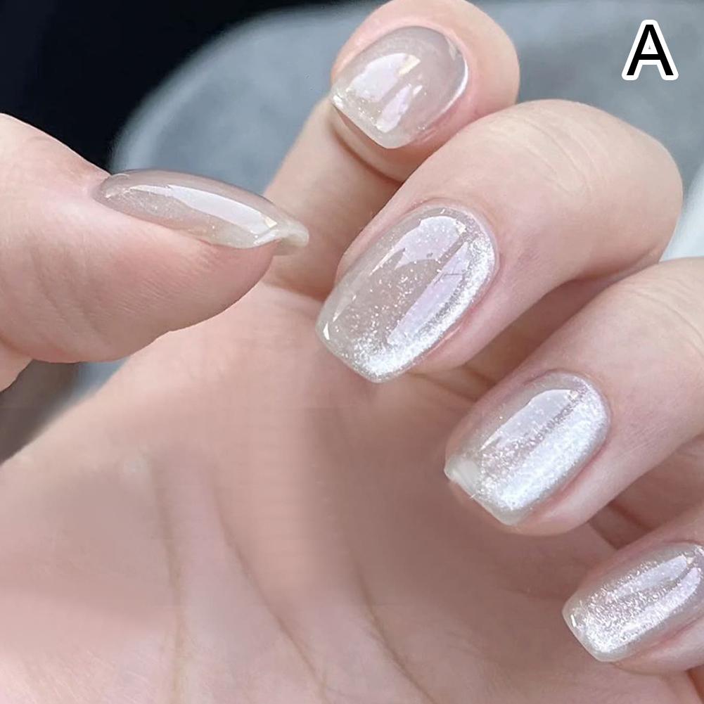 24PCS Cat Eye Short False Nails Reusable Glitter Fake Nails Fake Nail Sweet Almond False Nails For Women DIY Manicure