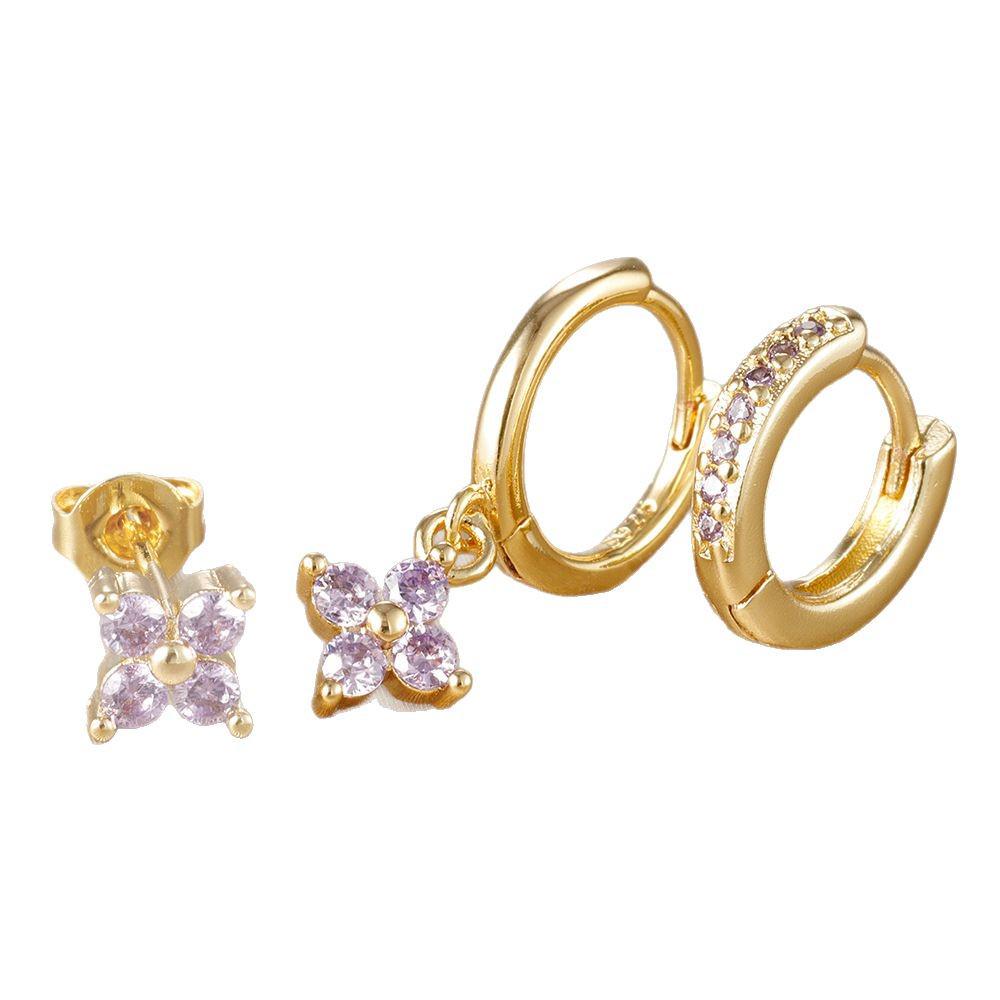 Elegant Zircon Inlaid Earrings Set: Sweet & Luxurious Ear Clips and Studs for Women
