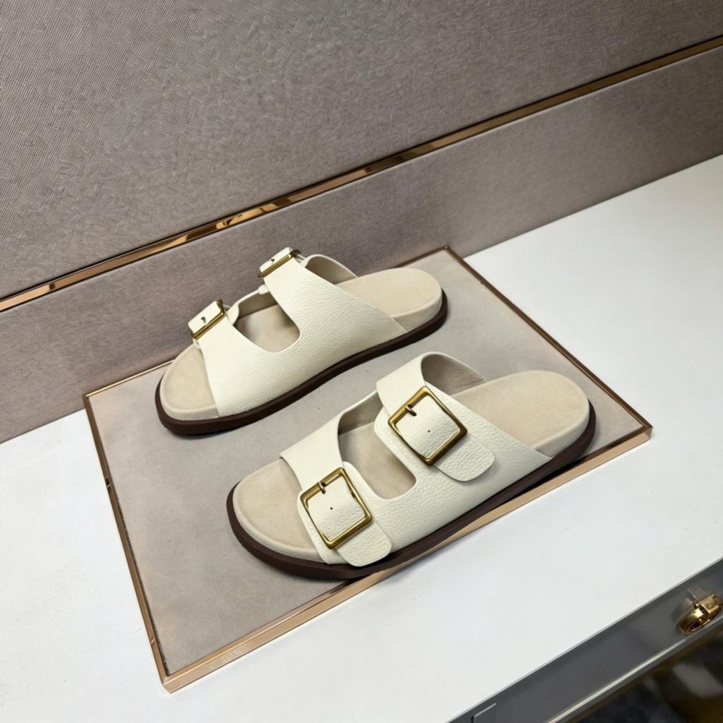 Regalos Navideños Chanclas de Playa Sandalias de Cuero Hechas a Mano Pantuflas de Moda Marca de Lujo Zapatos para Hombre Cuero con Grano de Lichi Suela Antideslizante