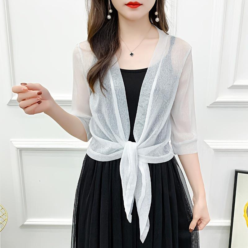 Women's Summer Gold & Silver Lace Cardigan Shawl - Sun Protection Cape