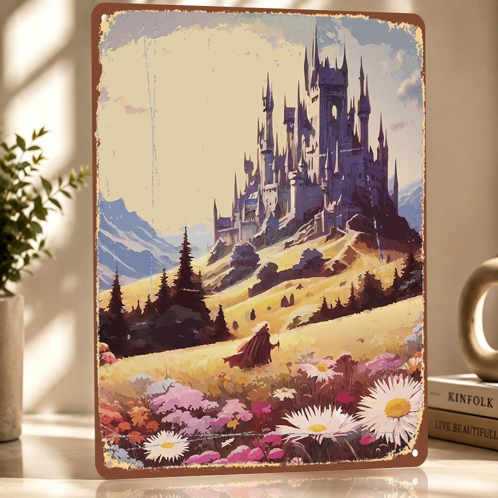 Fantasy Castle Landscape Metal Poster Perfect Gift for Fans Lovers Personalized Wall Art Metal Sign for Office Decor Room Home