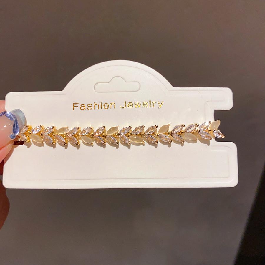 Copper Zircon Leaf Cuff Bracelet With Vintage Style For Women