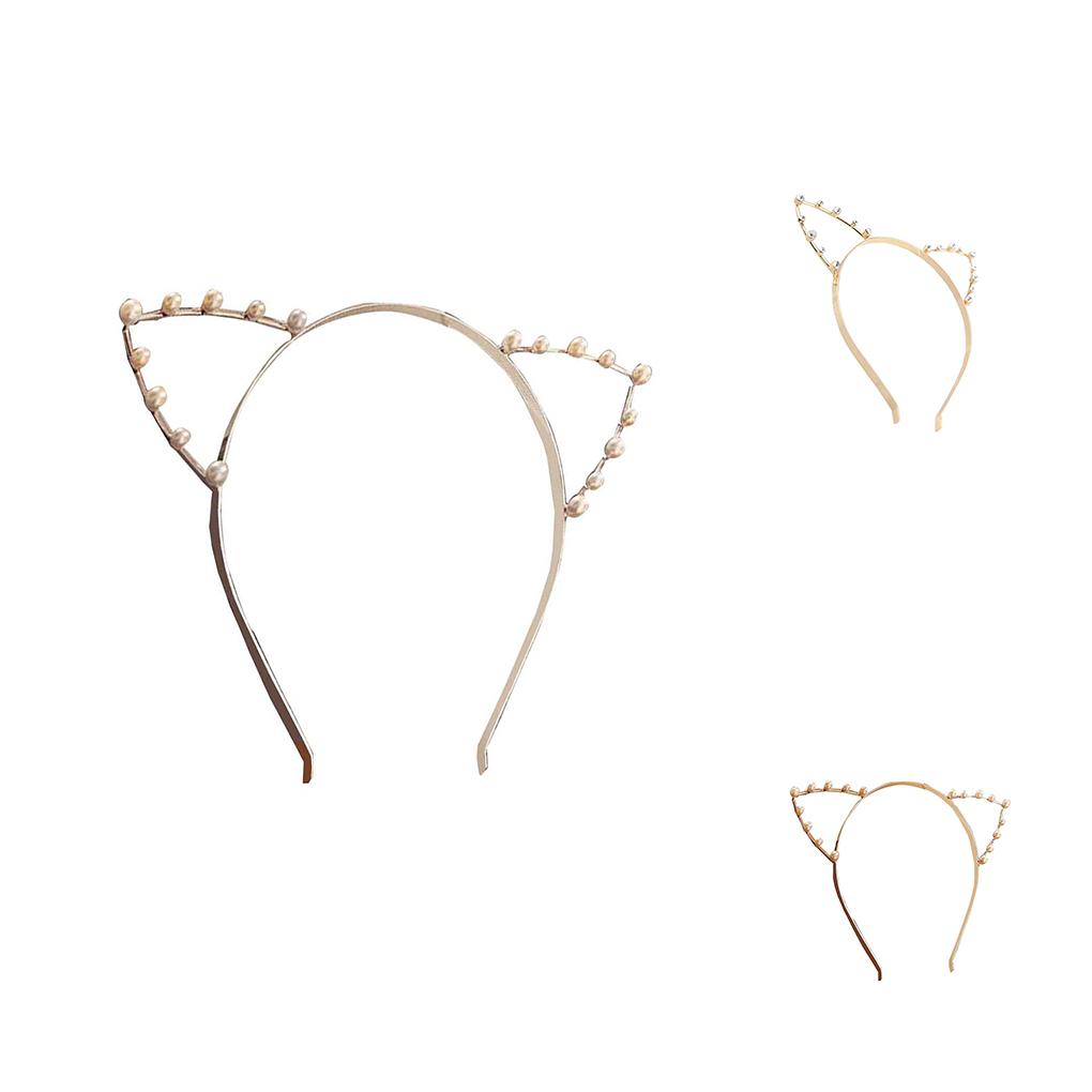 Alloy Cat Ear Headband Pearl Rinestone Hairband Headwear Costume Fancy Party