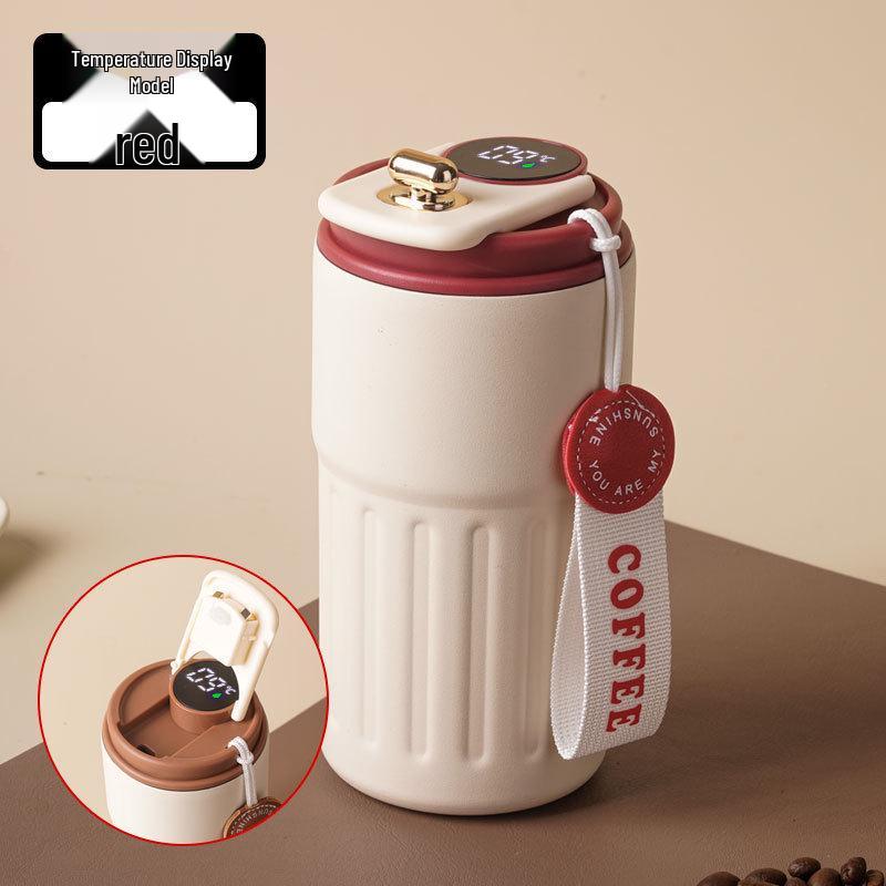 Temperature-Sensitive Coffee Thermos with Lanyard & Drink Switch