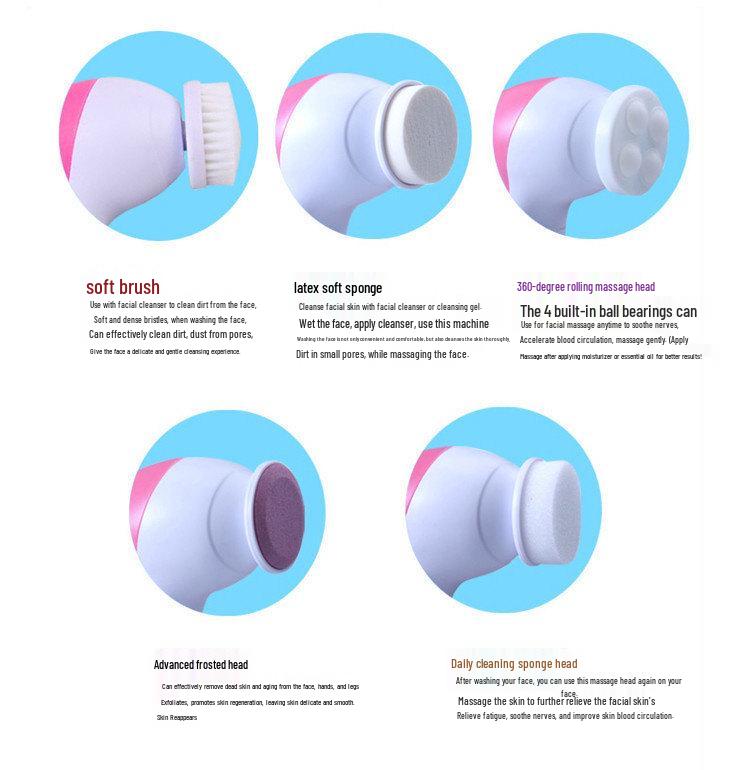 Five-in-One Electric Facial Cleansing Brush and Massager