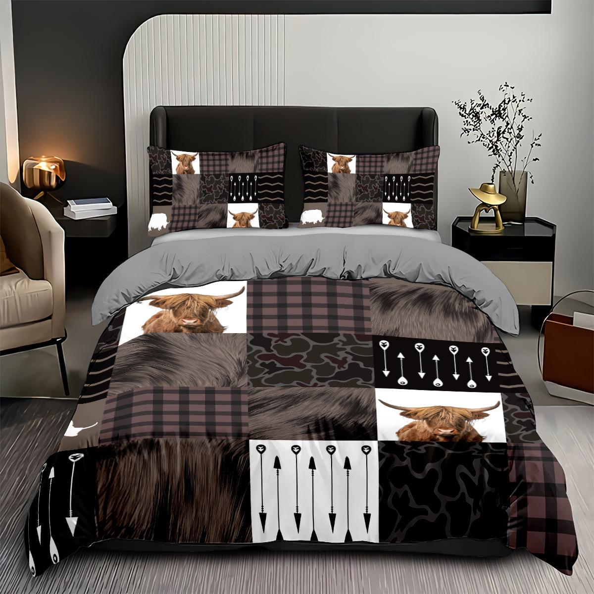 

Bedding Highland Cattle 3D Printed Pillowcase Quilt Cover Three-Piece Kit Home Textiles 135x200