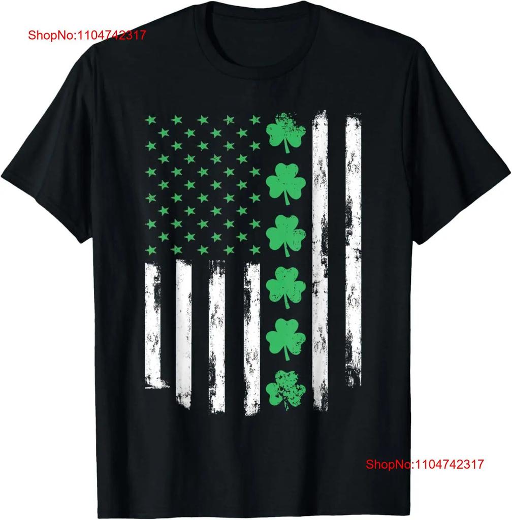 US American Flag with Shamrocks for St Patricks Day T Shirt Vintage Washed Unisex Casual Versatile Streetwear Homme Comfortable